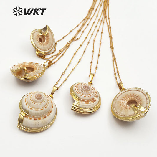 WT-JN001 In Stock New Sea Trumpet Shell Necklace with Gold Plated on Edge