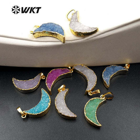 WT-P1237 WKT New Fashion Jewelry for Women Jewelry Decoration Crescent Shape Druzy Quartz Pendant