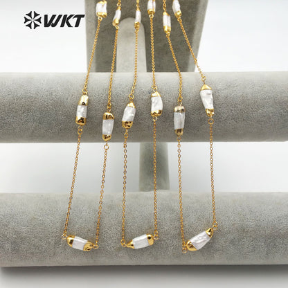 WT-N1120 Elegant Natural Freshwater Pearl Necklace, Women Fashion Handmade Gold Plated Chain Pearl Necklace