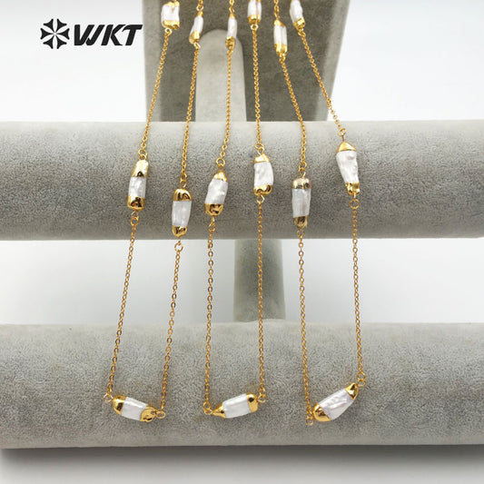 WT-N1120 Elegant Natural Freshwater Pearl Necklace, Women Fashion Handmade Gold Plated Chain Pearl Necklace