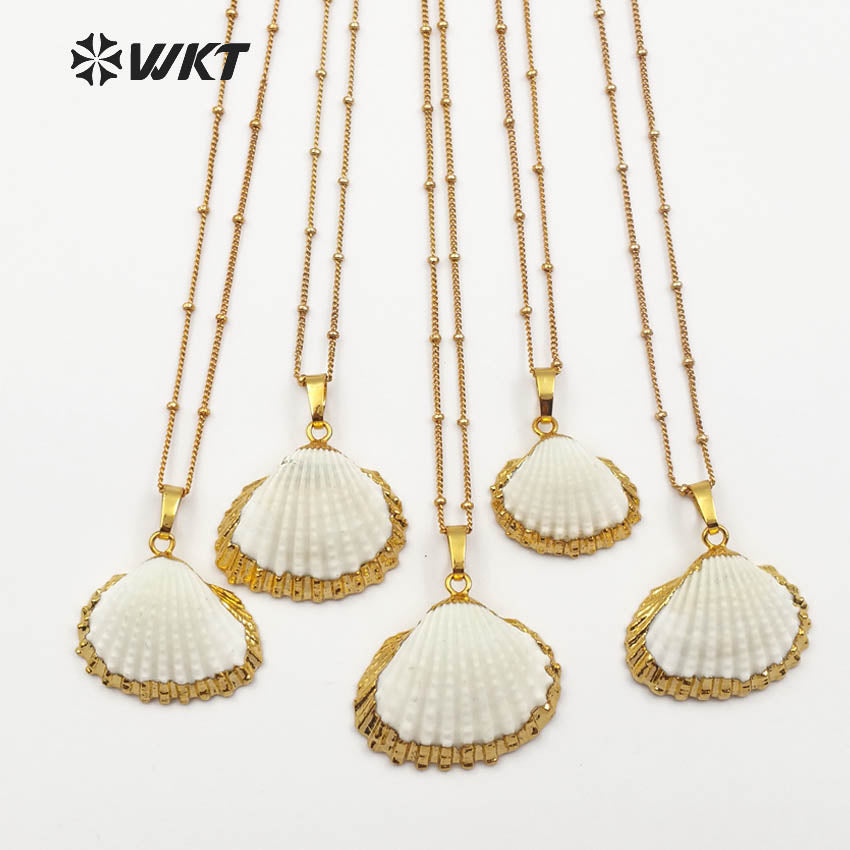 WT-JN014 Wholesale Newest 24k Gold Plated White Scallop Shell Necklace, Lovely Charming White Scallop Shell Necklace