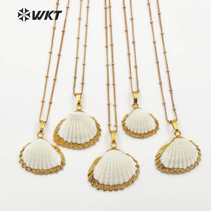 WT-JN014 Wholesale Newest 24k Gold Plated White Scallop Shell Necklace, Lovely Charming White Scallop Shell Necklace