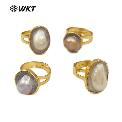 WT-R337 Hot-selling Fashion Gold-plated Pearl Rings Adjustable Size Natural Freshwater Pearl Gold Rings