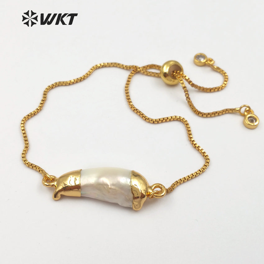 WT-B412 Wholesale Special Custom Fashionable Design With 24K Gold Trim Adjustable BraceletsFresh Water Pearls Bracelets