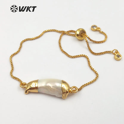 WT-B412 Wholesale Special Custom Fashionable Design With 24K Gold Trim Adjustable BraceletsFresh Water Pearls Bracelets