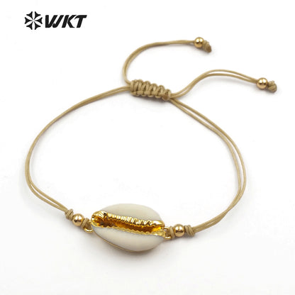 WT-B421 Wholesale Fashion Design Special Cowrie Shell Bracelets Adjustable Jewelry NaturalCowrie Shell Wrapped Bracelets