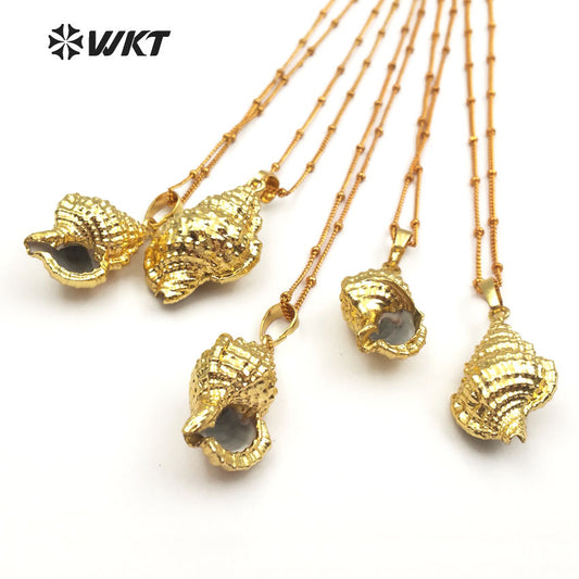 WT-JN028 in Stock New Fresh Water Shell Necklace With Gold Plated Pendant Metal Plated