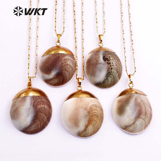 WT-JN026 New arrivals! Hot Sale natural Raw Stone pendant Vintage Druzy Necklace with gold color plated Circle shape pendant