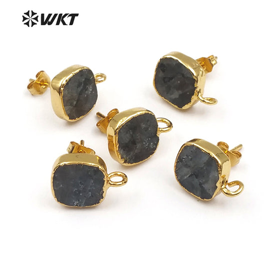 WT-JF300 New Fashion Wholesale square Shape Jewelry with Gold Plated Black Labradorite Elegant Earring Jewelry Findings