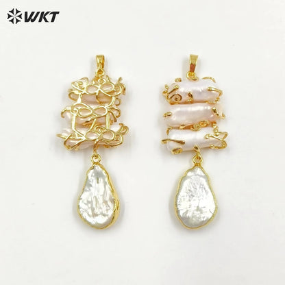 WT-JP353 Wholesale Fashion 18k Real Gold Plated Resist Tarnishable Gorgeous Claw Setting Natural Freshwater Pearl Pendants