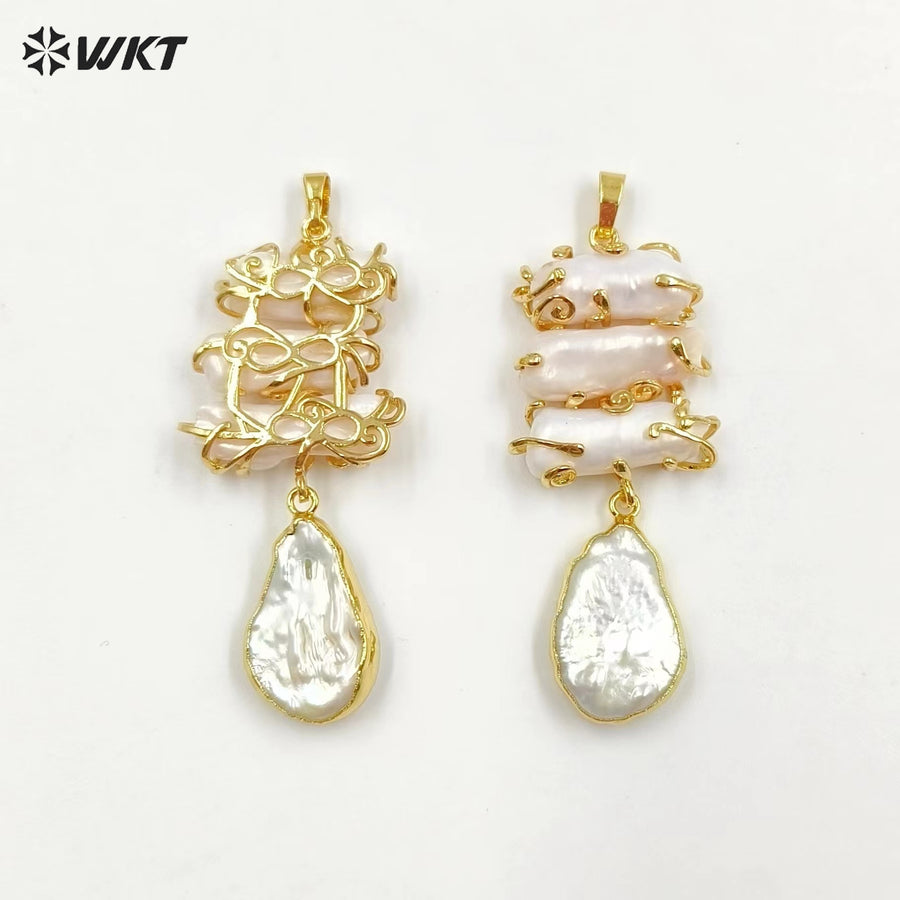 WT-JP353 Wholesale Fashion 18k Real Gold Plated Resist Tarnishable Gorgeous Claw Setting Natural Freshwater Pearl Pendants