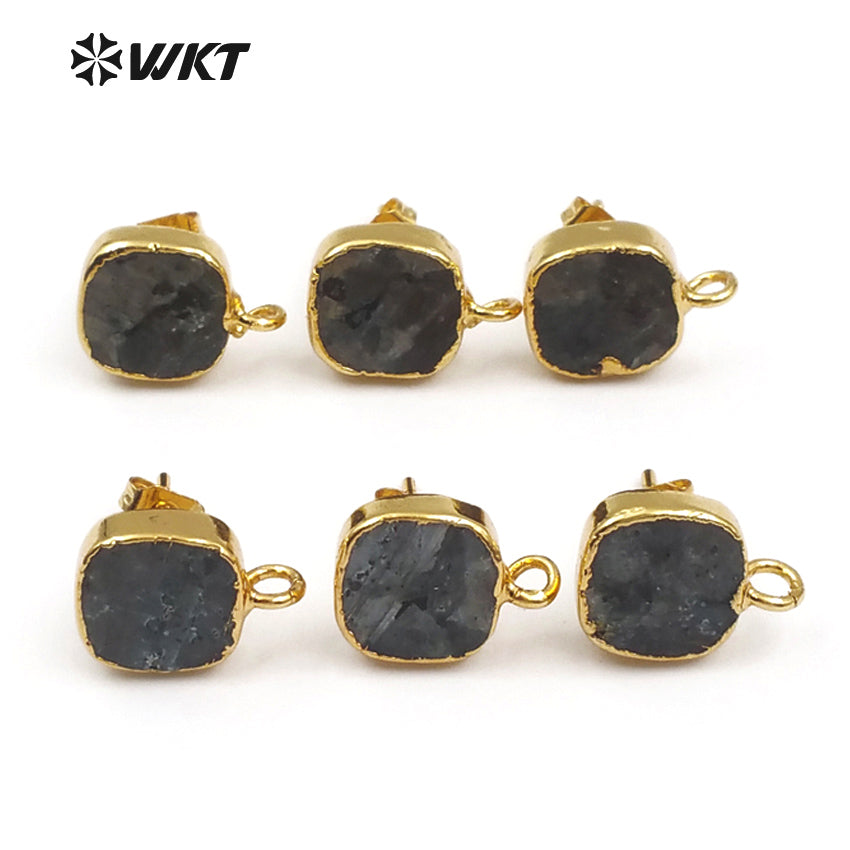 WT-JF300 New Fashion Wholesale square Shape Jewelry with Gold Plated Black Labradorite Elegant Earring Jewelry Findings