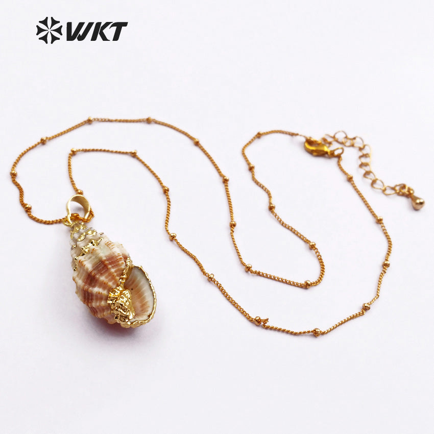 WT-JN021 Wholesale Natural Shell Necklace Genuine Sea Shell Trumpet Pendants with Gold Color Plated for Women Making