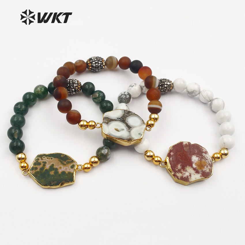 WT-B408 New Special Design Style Fashion Stone Beads Mixed Colorful Women Jewelry Bangle Ocean Bracelet