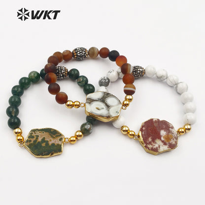 WT-B408 New Special Design Style Fashion Stone Beads Mixed Colorful Women Jewelry Bangle Ocean Bracelet