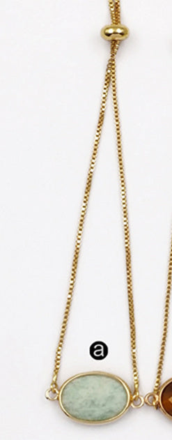 WT-B420 Women Fashion Gold Bezel Natural Gemstone Bracelet, Adjustable Brass Chain Bracelet with Stone