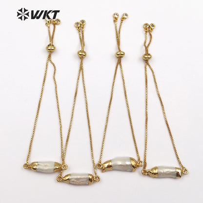 WT-B412 Wholesale Special Custom Fashionable Design With 24K Gold Trim Adjustable BraceletsFresh Water Pearls Bracelets