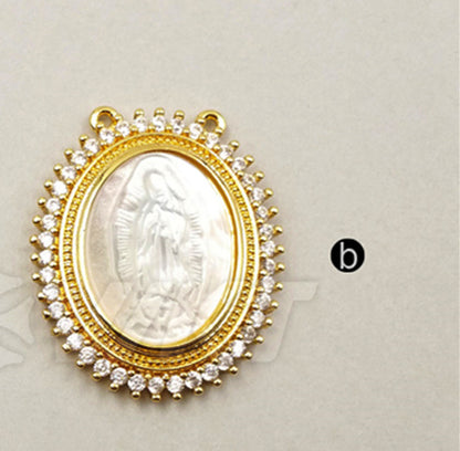JF253 WKT Wholesale New Fashion Natural Shell Jewelry Oval Shape Holy Micro Pave Pendant Religious Mary Pendant