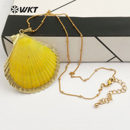 WT-N284 HOT Natural Scallop Shell Jewelry Necklace With 18" Brass Chain in 24k Gold Plated