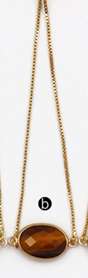 WT-B420 Women Fashion Gold Bezel Natural Gemstone Bracelet, Adjustable Brass Chain Bracelet with Stone