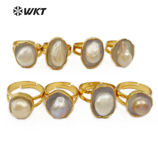WT-R337 Hot-selling Fashion Gold-plated Pearl Rings Adjustable Size Natural Freshwater Pearl Gold Rings
