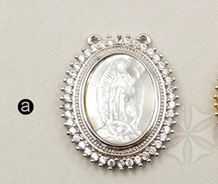 JF253 WKT Wholesale New Fashion Natural Shell Jewelry Oval Shape Holy Micro Pave Pendant Religious Mary Pendant