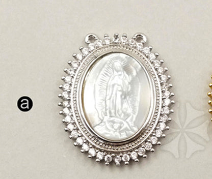 JF253 WKT Wholesale New Fashion Natural Shell Jewelry Oval Shape Holy Micro Pave Pendant Religious Mary Pendant