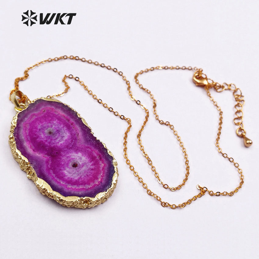 WT-N1107 Wholesale Fashion Natural Stone Necklace Random Shape Stone Pendant with 18 Inch Long Chain Multi Color Optional