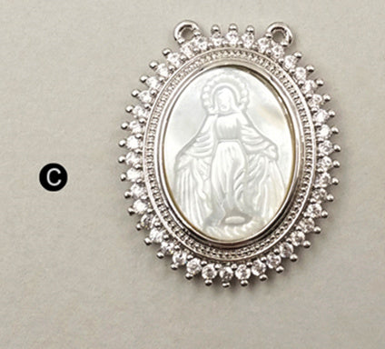 JF253 WKT Wholesale New Fashion Natural Shell Jewelry Oval Shape Holy Micro Pave Pendant Religious Mary Pendant