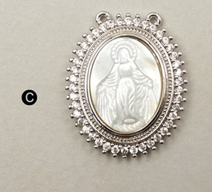 JF253 WKT Wholesale New Fashion Natural Shell Jewelry Oval Shape Holy Micro Pave Pendant Religious Mary Pendant