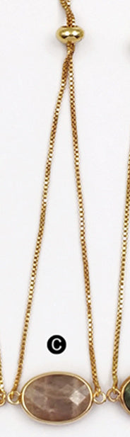WT-B420 Women Fashion Gold Bezel Natural Gemstone Bracelet, Adjustable Brass Chain Bracelet with Stone
