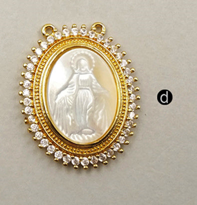 JF253 WKT Wholesale New Fashion Natural Shell Jewelry Oval Shape Holy Micro Pave Pendant Religious Mary Pendant
