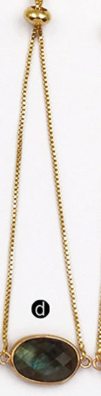 WT-B420 Women Fashion Gold Bezel Natural Gemstone Bracelet, Adjustable Brass Chain Bracelet with Stone
