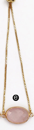 WT-B420 Women Fashion Gold Bezel Natural Gemstone Bracelet, Adjustable Brass Chain Bracelet with Stone