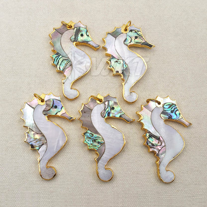 WT-P1251 WKT Wholesale New Fashion Real Gold Plated Jewelry Sea Horse Shape Natural White Shell Pendant