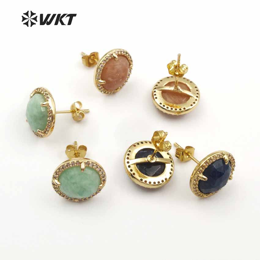 WT-ME054 Wholesale Special Design Beautiful Star Shape for Women Decoration Cubic Zirconia Pave Round Stud Earring