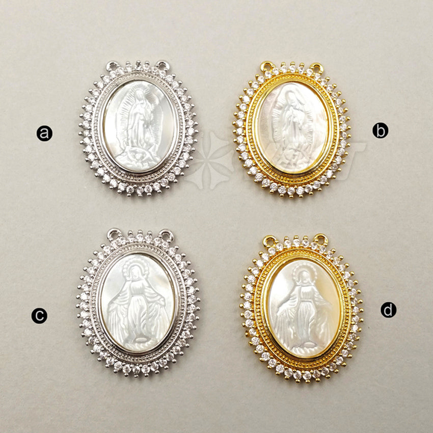 JF253 WKT Wholesale New Fashion Natural Shell Jewelry Oval Shape Holy Micro Pave Pendant Religious Mary Pendant