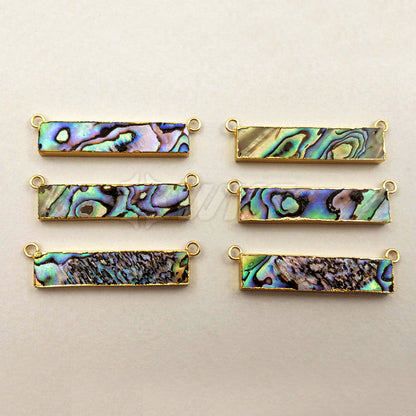 WT-P1261 WKT Wholesale Natural New Fashion Rectangle Abalone Double Loops 24k Real Gold Plated Abalone Shell bar Pendant