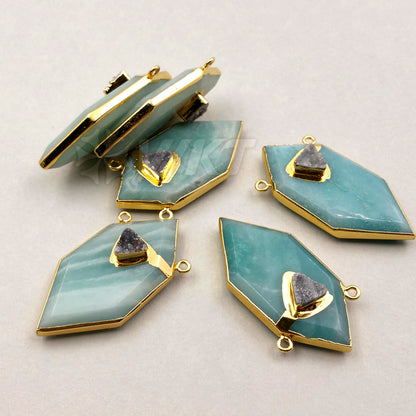 WT-P1243 WKT Popular Wholesale New Fashion Druzy Quartz Pendant Gold Plated Generous Amazonite Pendant