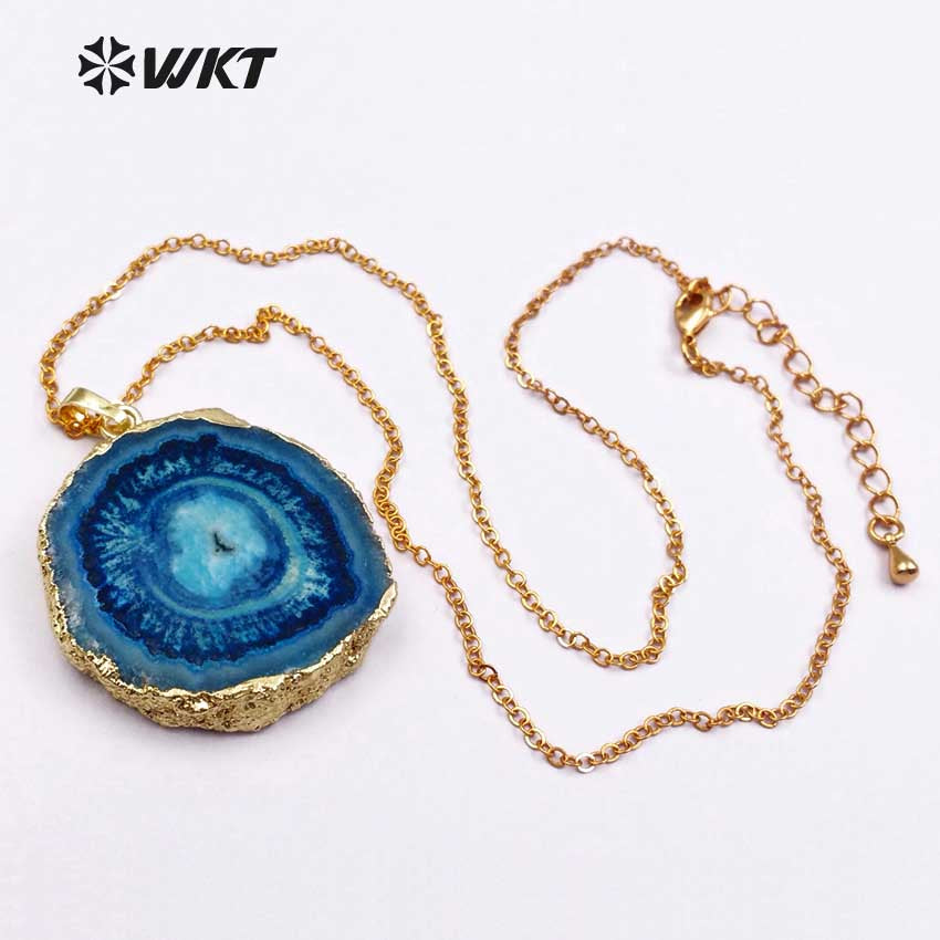 WT-N1107 Wholesale Fashion Natural Stone Necklace Random Shape Stone Pendant with 18 Inch Long Chain Multi Color Optional