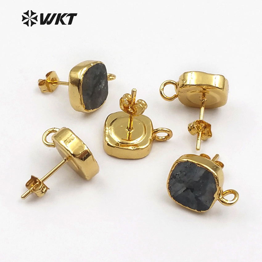 WT-JF300 New Fashion Wholesale square Shape Jewelry with Gold Plated Black Labradorite Elegant Earring Jewelry Findings
