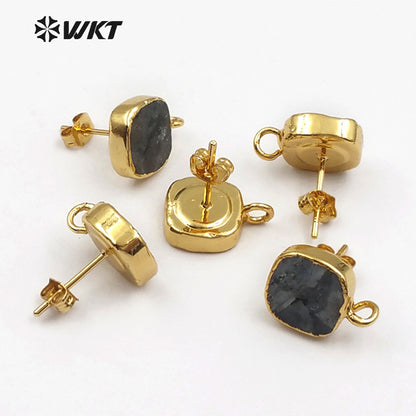 WT-JF300 New Fashion Wholesale square Shape Jewelry with Gold Plated Black Labradorite Elegant Earring Jewelry Findings