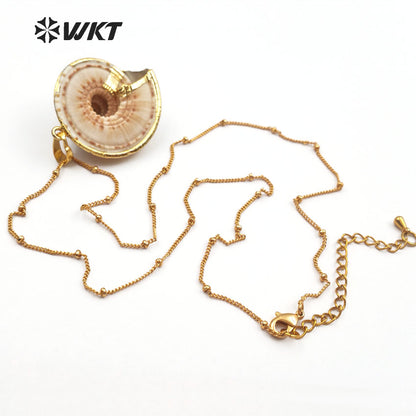 WT-JN001 In Stock New Sea Trumpet Shell Necklace with Gold Plated on Edge