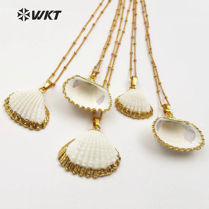 WT-JN014 Wholesale Newest 24k Gold Plated White Scallop Shell Necklace, Lovely Charming White Scallop Shell Necklace