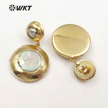 WT-E469 New Arrival Beautiful Special Design Classic with Full Gold for Women Fashion Jewelry Making Natural Pearl Round Earring