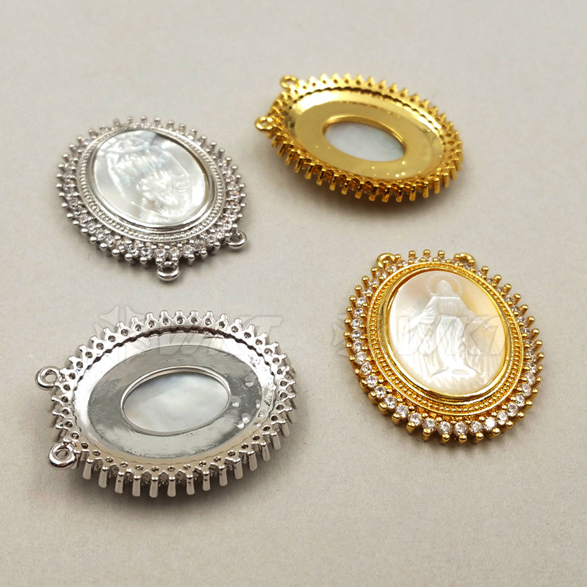 JF253 WKT Wholesale New Fashion Natural Shell Jewelry Oval Shape Holy Micro Pave Pendant Religious Mary Pendant