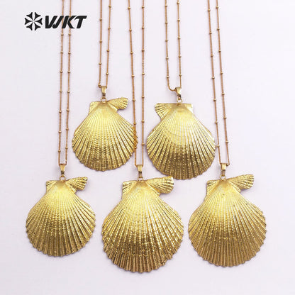 WT-JN015 Newest Hot 24k Real Full Gold Dipped Scallop Shell Necklace, Lovely Natural Gold Scallop Shell Necklace