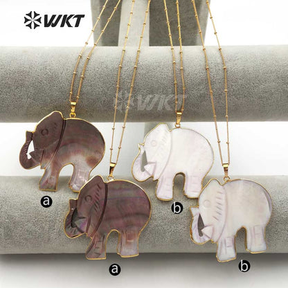 WT-JN029 Trendy Design Lucky Elephant Shape Pendant Necklace Natural Black Shell and White Shell Pendant Necklace