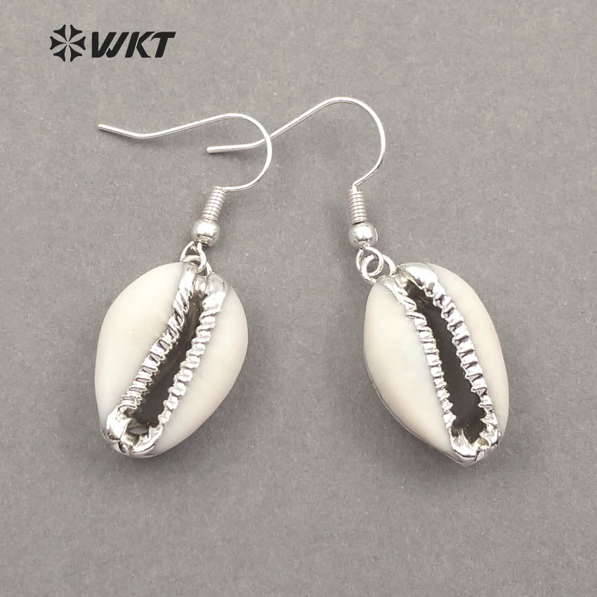WT-E460 New Arrival Custom Special Design for Woman Fashion Jewelry Making Natural Silvery Cowrie Shell Earring