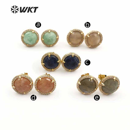 WT-ME054 Wholesale Special Design Beautiful Star Shape for Women Decoration Cubic Zirconia Pave Round Stud Earring